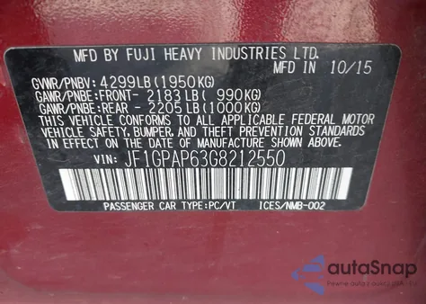 2016 Subaru Impreza 2.0I Sport Premium из США, поврежденный, VIN JF1GPAP63G8212550